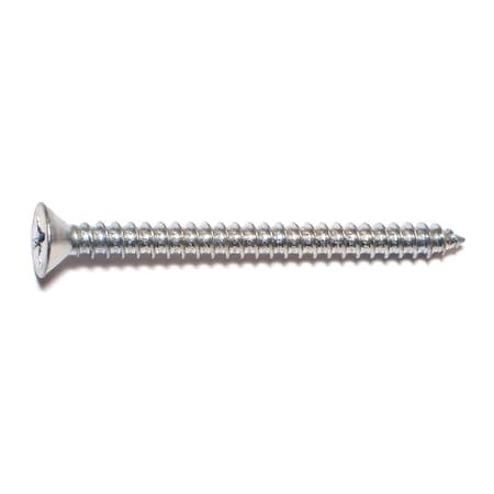 Sheet Metal Screw, #14 X 3 In, Zinc Plated Steel Flat Head Phillips Drive, 12 PK